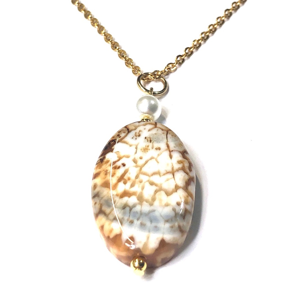 Handmade New Amber Crackled Agate Oval Pendant Necklace Women Gift